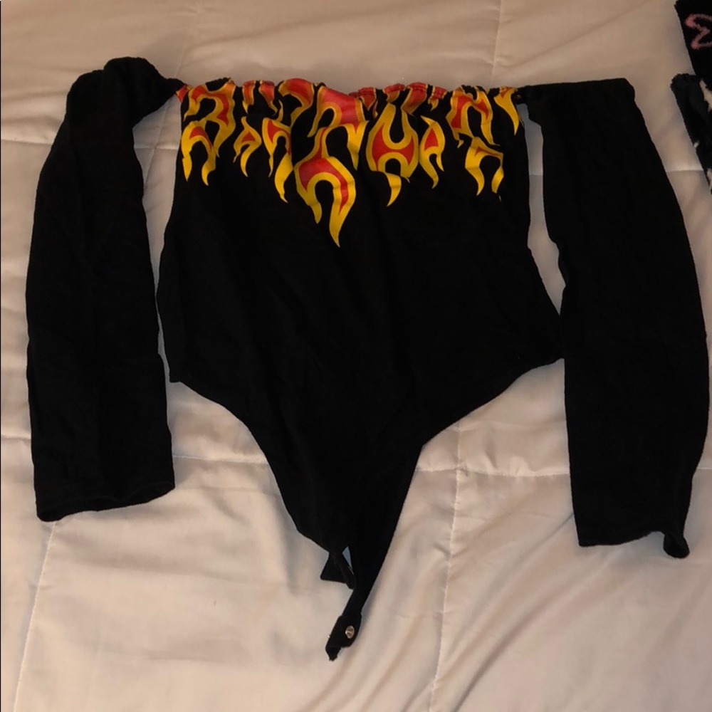 Black flames body suit